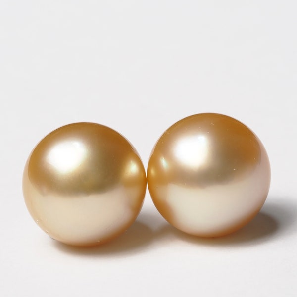 Rare South Sea Pearl Natural Brown-Gold Beaded Stud Earrings/Clip on Earrings, Finest Luster Baroque-Round 13mm, Solid 18K Gold Posts