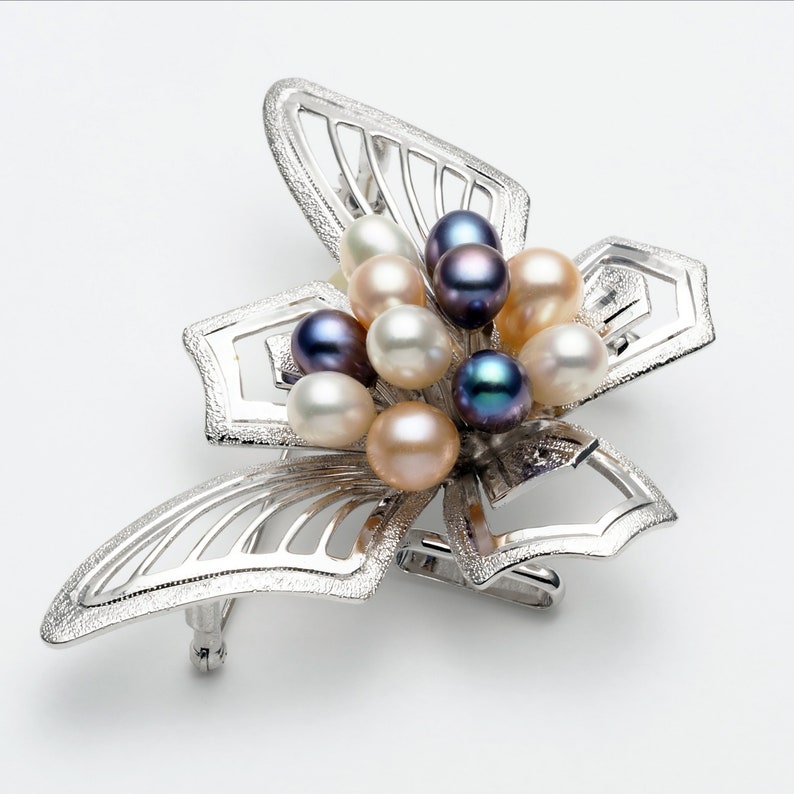 One of a Kind Also Used as Sash Clip Sterling Silver Fresh Water Pearls Butterfly Brooch