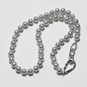 Akoya Pearl Natural Blue Beaded Necklace 19&quot;/50cm with Certificate, Semi-Round 8-8.5mm, Japanese Pearl Jewelry
