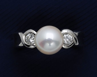 Bague en perles d'Akoya Platinum900, taille 6,5/redimensionnement disponible, bijoux en perles du Japon