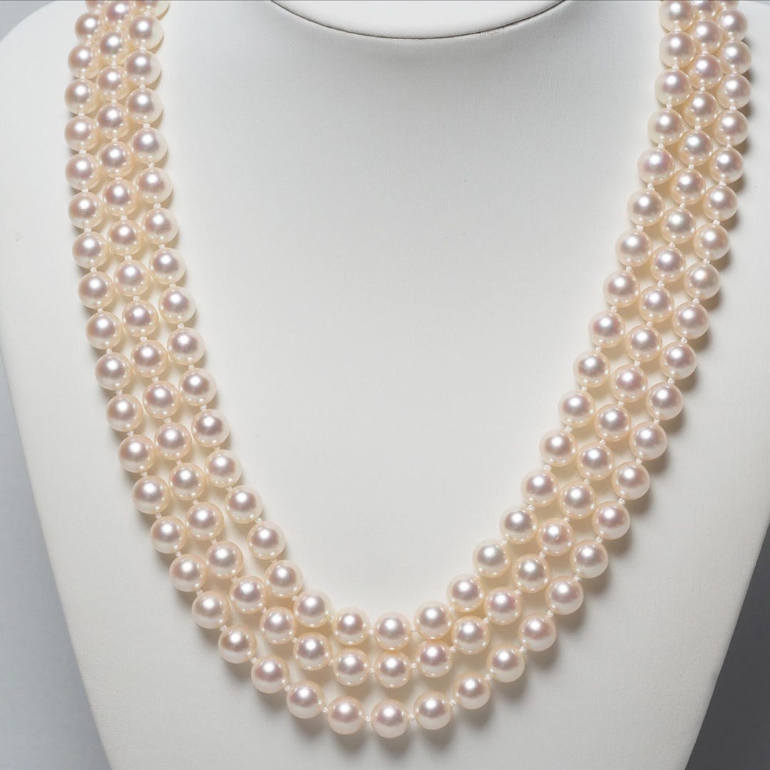 Shell Pearl 3 Strand 7-7.5mm Akoya Pearl 3 Strand Necklace 18