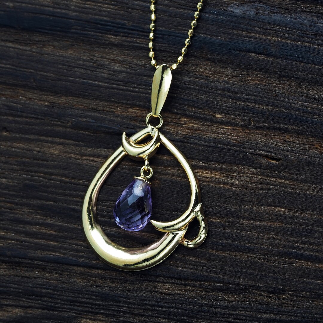 18K Solid Gold Amethyst Pendant, Gemstone Pendant, Avantgarde Jewelry