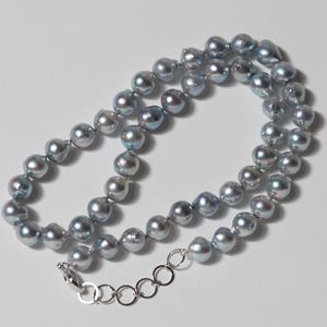 Akoya Pearl Natural Especially Dark Blue Semi-Baroque Necklace with Certificate, 17-18&quot;/44-48cm Adjustable, Japanese Pearl Beaded Necklace