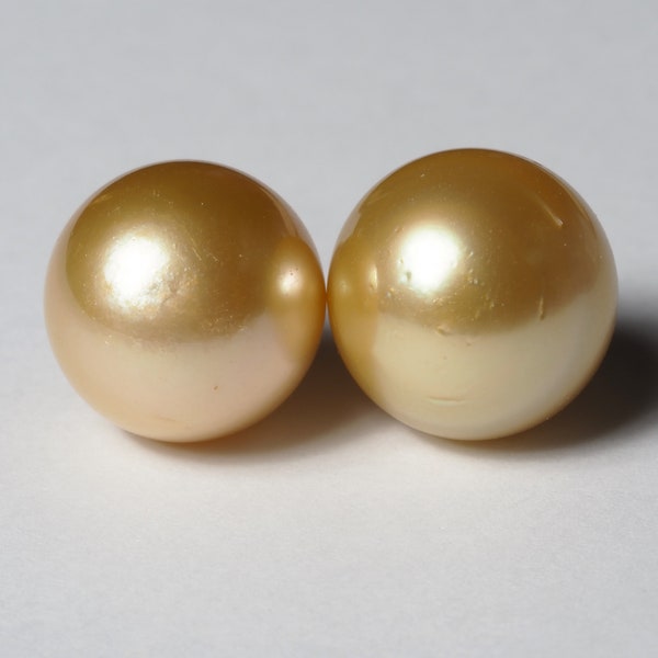 Huge! South Sea Pearl Natural Gold Beaded Stud Earrings/Clip on Earrings, Baroque-Round Over 15mm, One of a Kind