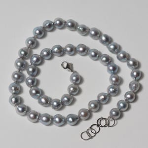 Akoya Pearl Natural Especially Dark Blue Semi-Baroque Necklace with Certificate, 17-19&quot;/45-49cm Adjustable, Japanese Pearl Beaded Necklace