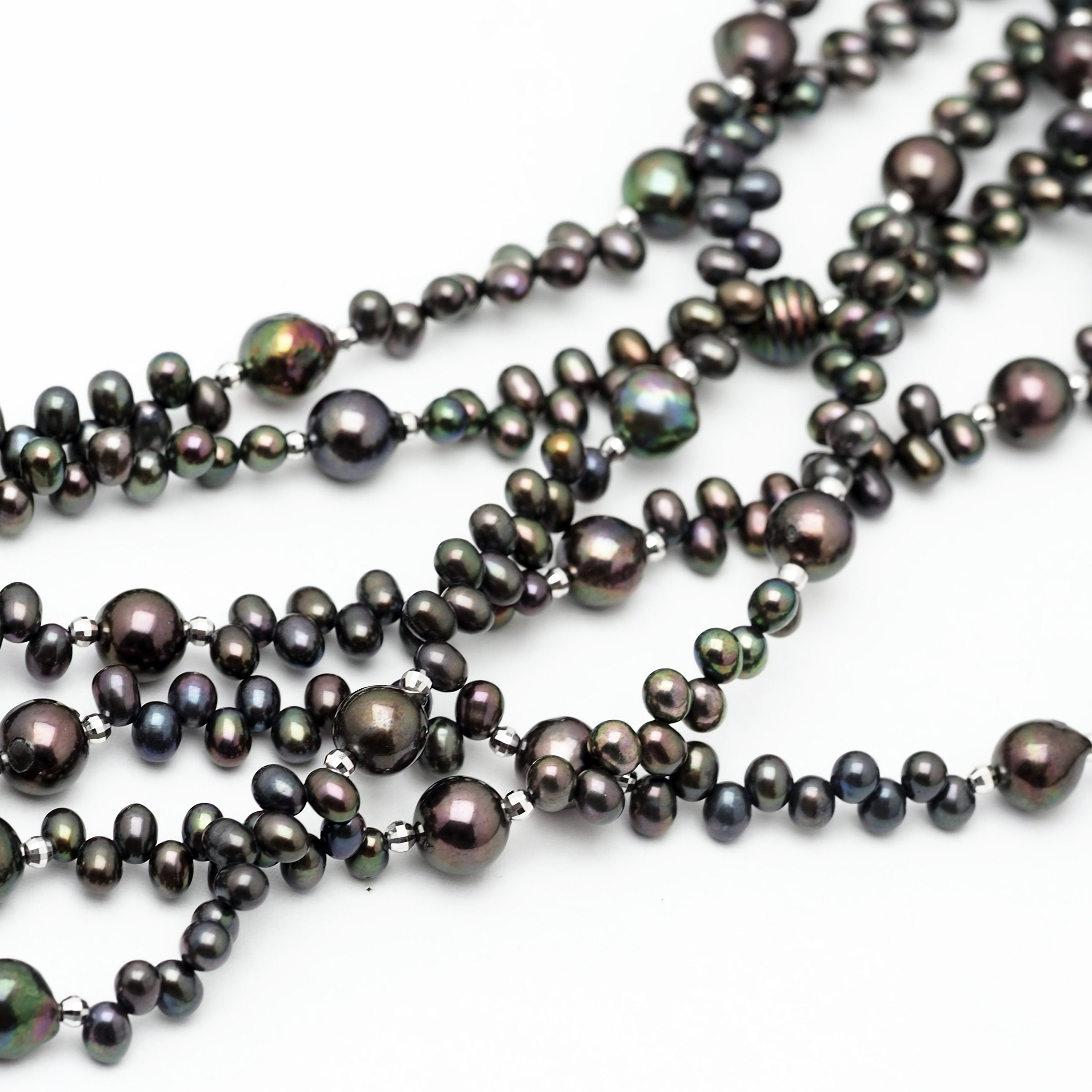 Akoya Pearl & Fresh Water Pearl Dyed Black 3 Strand Long Etsy