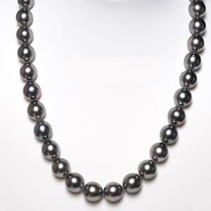 Collana di perle di Tahiti da 17"/44cm con certificato, semi-rotonde da 10,5-11,5mm grigio-nero, collana semplice, unisex