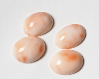 4 st ofärgade naturliga koraller ovala cabochons, rött och rosa marmormönster, lösa ädelstenar för smyckestillverkning