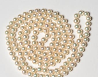 Akoya Pearl Beaded Endless Necklace 41"/106cm "Vivid Green", Round 6.5-7mm, No Clasp Necklace, Japanese Pearl Jewelry