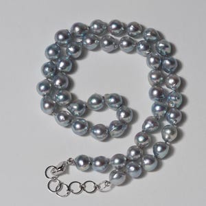Akoya Pearl Natural Especially Dark Blue Semi-Baroque Necklace with Certificate, 17-19&quot;/45-49cm Adjustable, Japanese Pearl Beaded Necklace