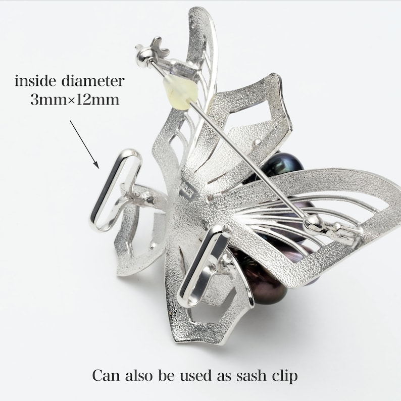One of a Kind Also Used as Sash Clip Sterling Silver Fresh Water Pearls Butterfly Brooch