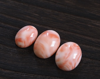 3-delars set ofärgad naturlig korall oval cabochon, rött och rosa marmormönster, äkta lös ädelsten för smyckestillverkning