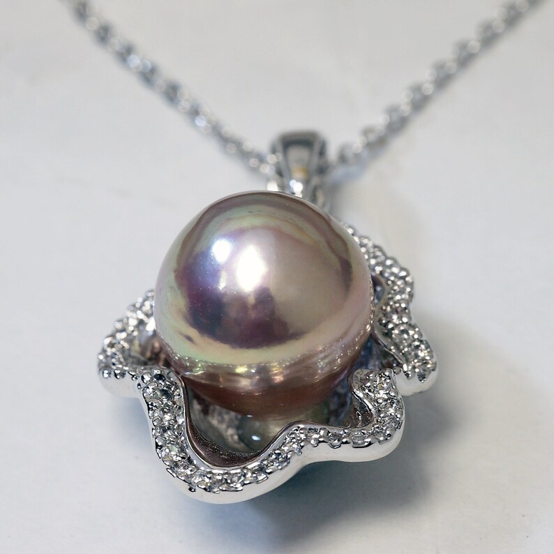AAAA finest luster fireball color semi-round 13mm,metallic purple Fresh water pearl pendant necklace