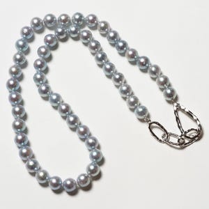 Excellent Luster Akoya Pearl Natural Dark Blue Beaded Necklace 18-19&quot;/47-50cm with Certificate, 8-8.5mm, Japanese Pearl Jewelry
