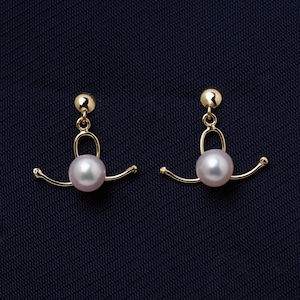 18K Solid Gold Akoya Pearl Dangle Earrings, Tiny Pearl Quirky Earrings, Yellow Gold Earrings, Japanese Pearl Jewelry