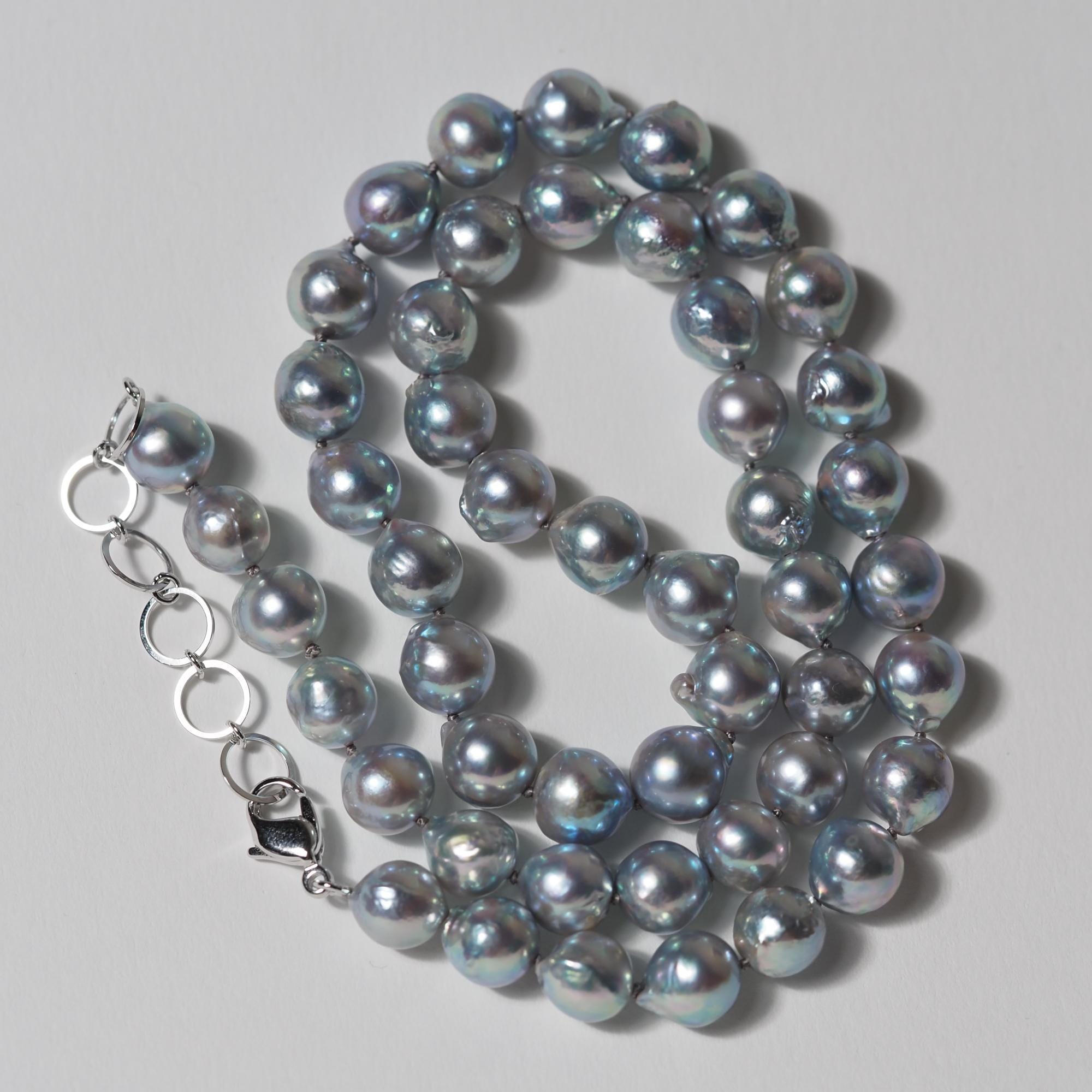 Akoya Pearl Natural Especially Dark Blue Semi-baroque Necklace  