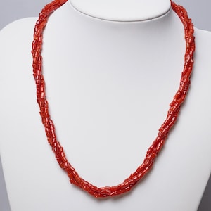 Undyed Natural Mediterranean Coral Necklace with Adjuster Chain 15-16&quot;/40-43cm, Dark Red Advanced Color, Genuine Coral Jewelry