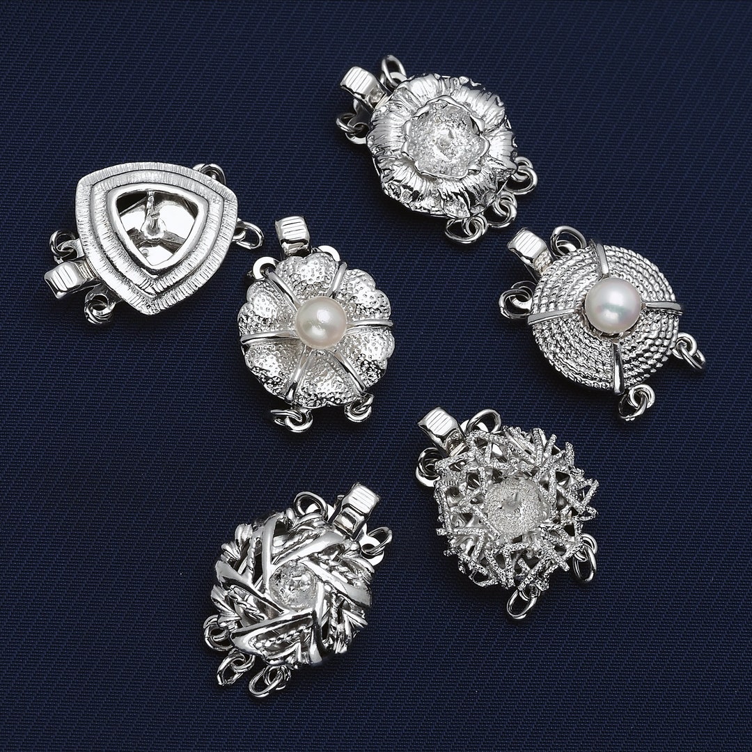 Sterling Silver Box Clasp With Pin, for Pearl Necklace Making, 23