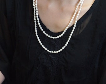 Fresh Water Pearl Beaded Long Necklace 47.2"/120cm, White Pearl Layering Necklace, for Women