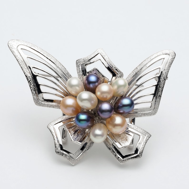 One of a Kind Also Used as Sash Clip Sterling Silver Fresh Water Pearls Butterfly Brooch