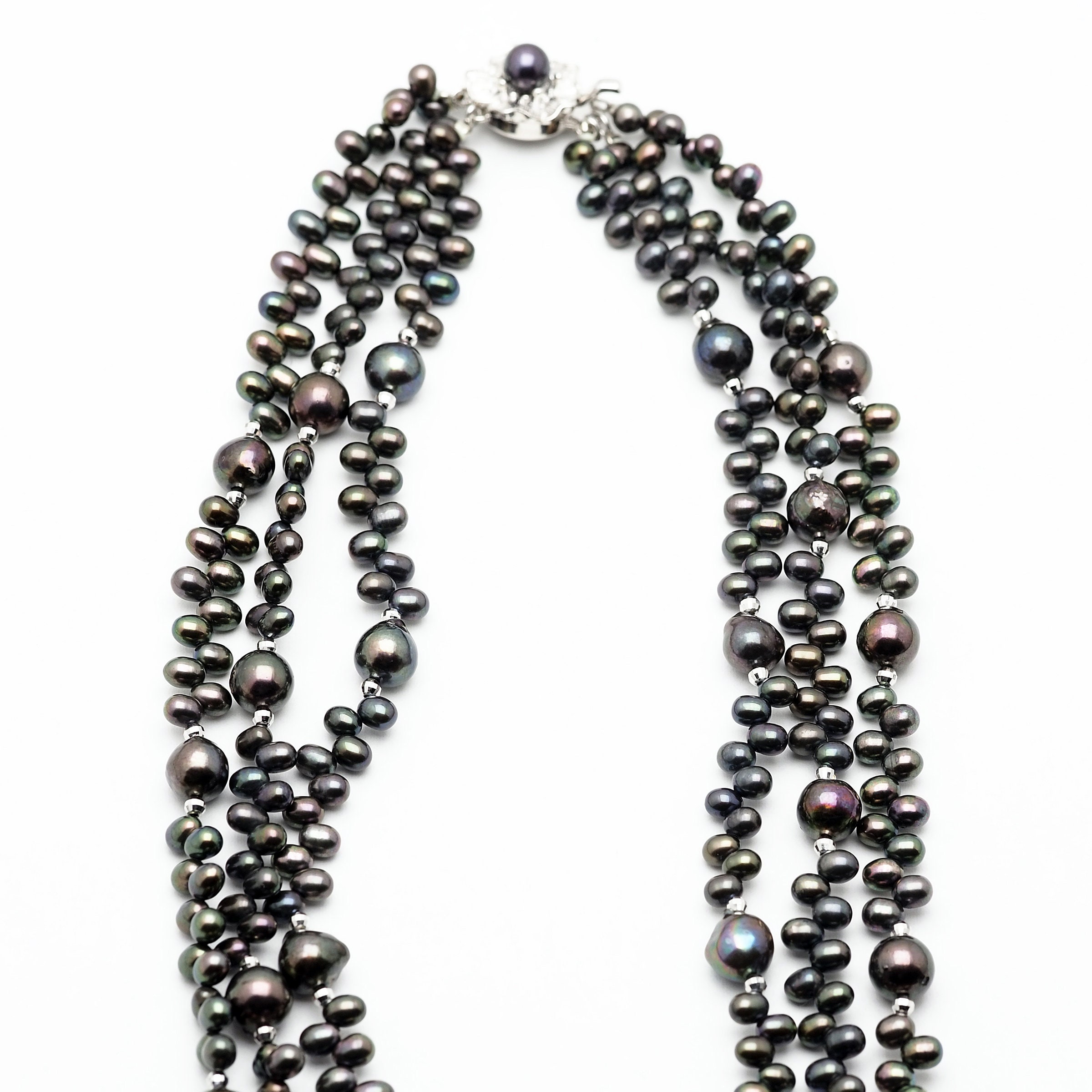 Akoya Pearl & Fresh Water Pearl Dyed Black 3 Strand Long | Etsy