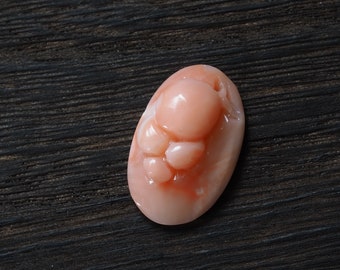 Undyed Natural Coral Oval Cabochon with Unique Carving, One of a Kind, Genuine Loose Coral for Jewelry Making