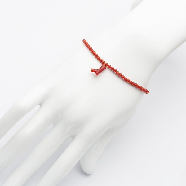 Bracelet à breloques corail méditerranéen naturel non teint avec branche de corail rouge du Japon couleur sang de boeuf, bijoux en corail véritable, pour femme