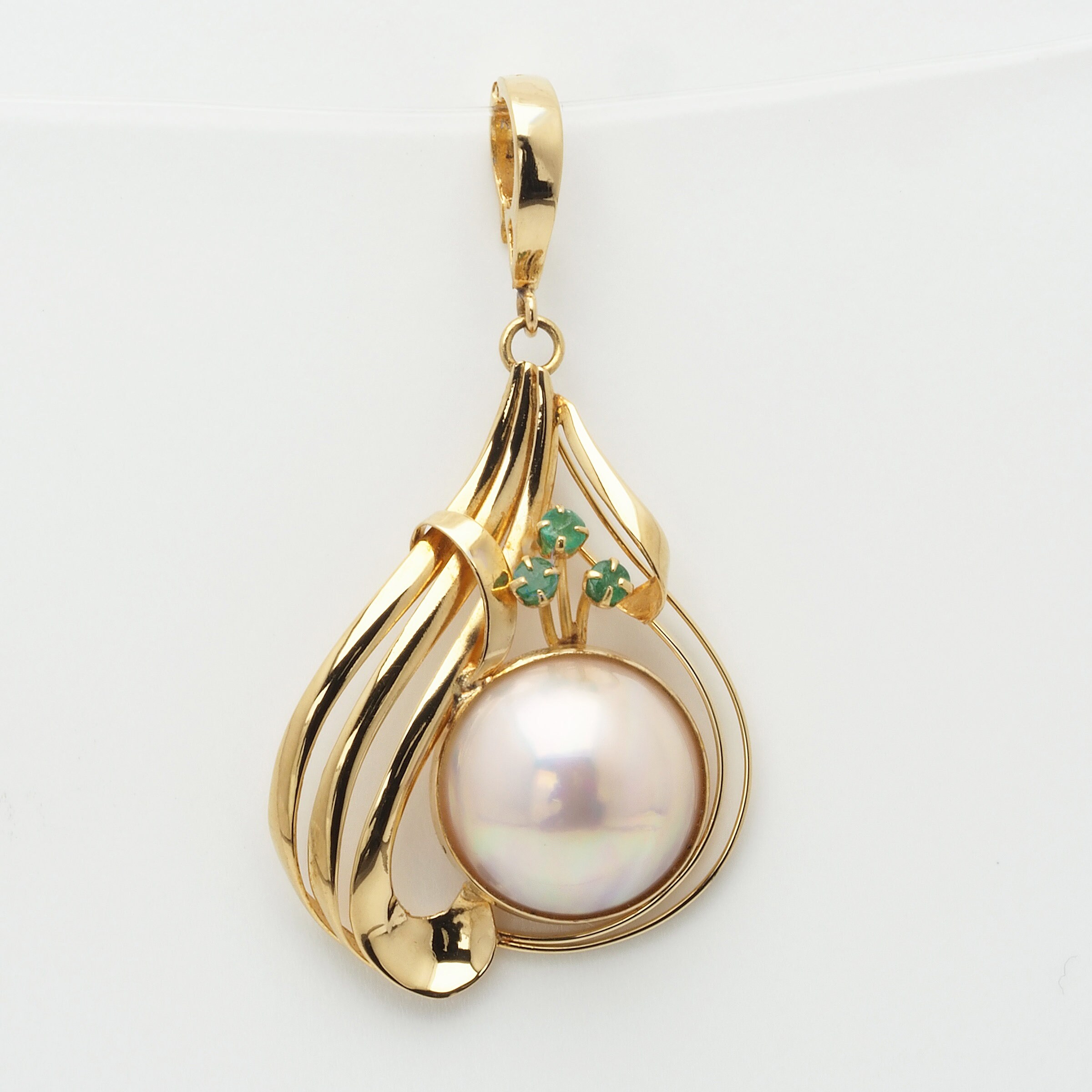 18K Gold Mabe Pearl Enhancer Pendant with Natural Emerald Etsy