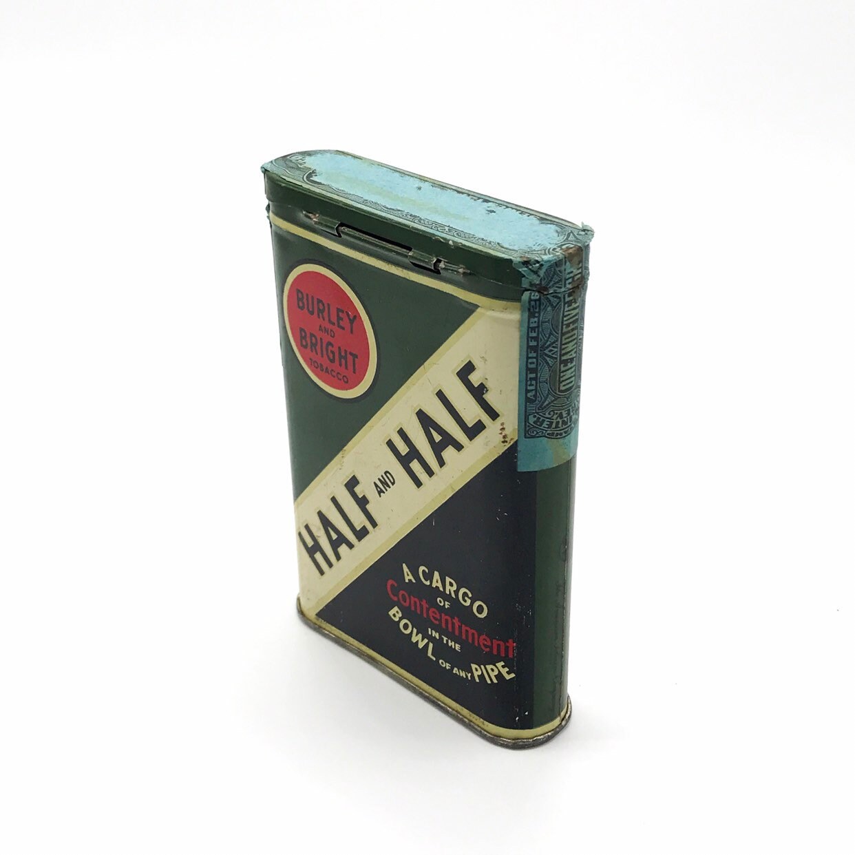 1950s Half and Half Pipe Tobacco Tin — Burley and Bright — Advertising