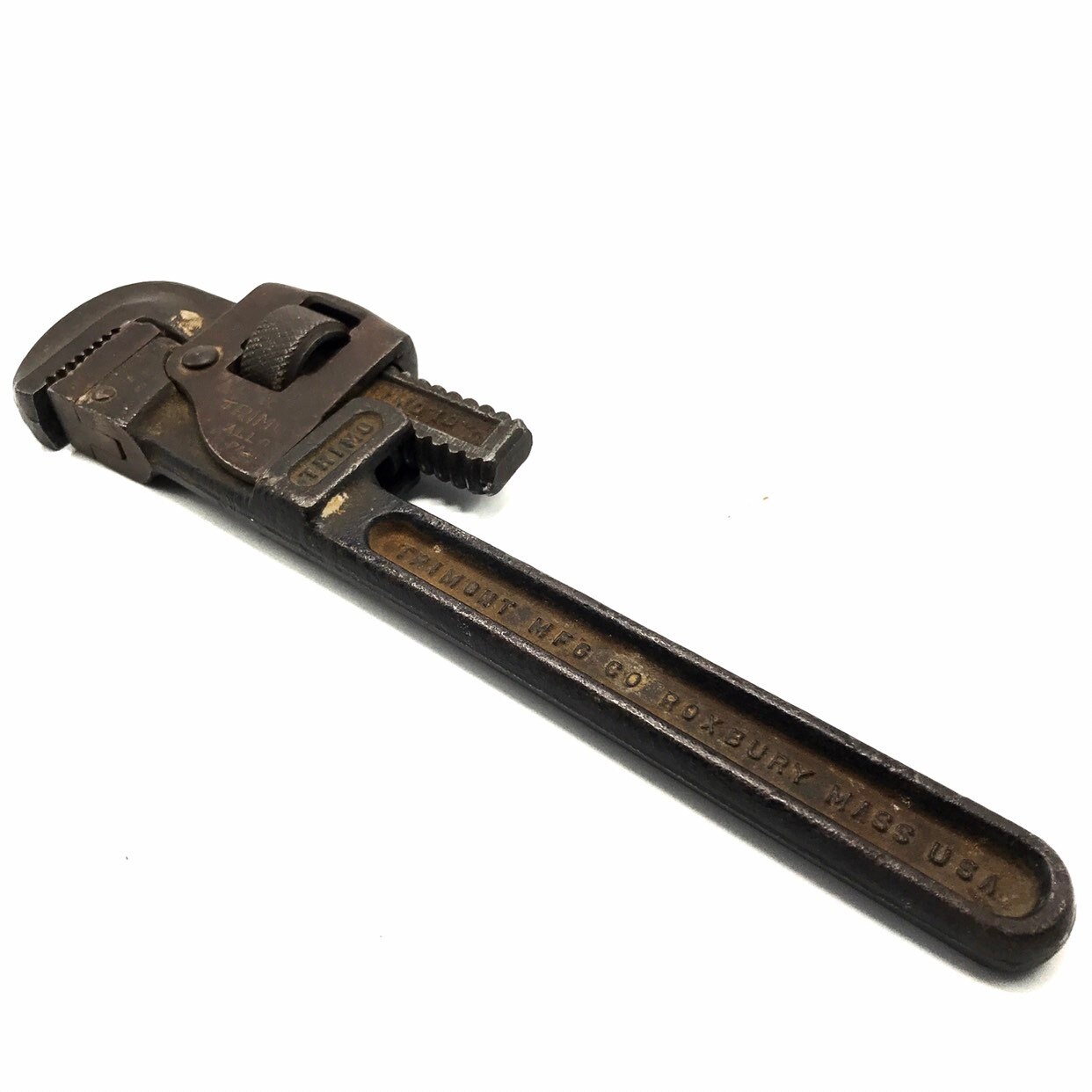Old & Lonely Corner Wrench — 1920s Pipe Wrench—Trimo 10 Alloy, Trimont
