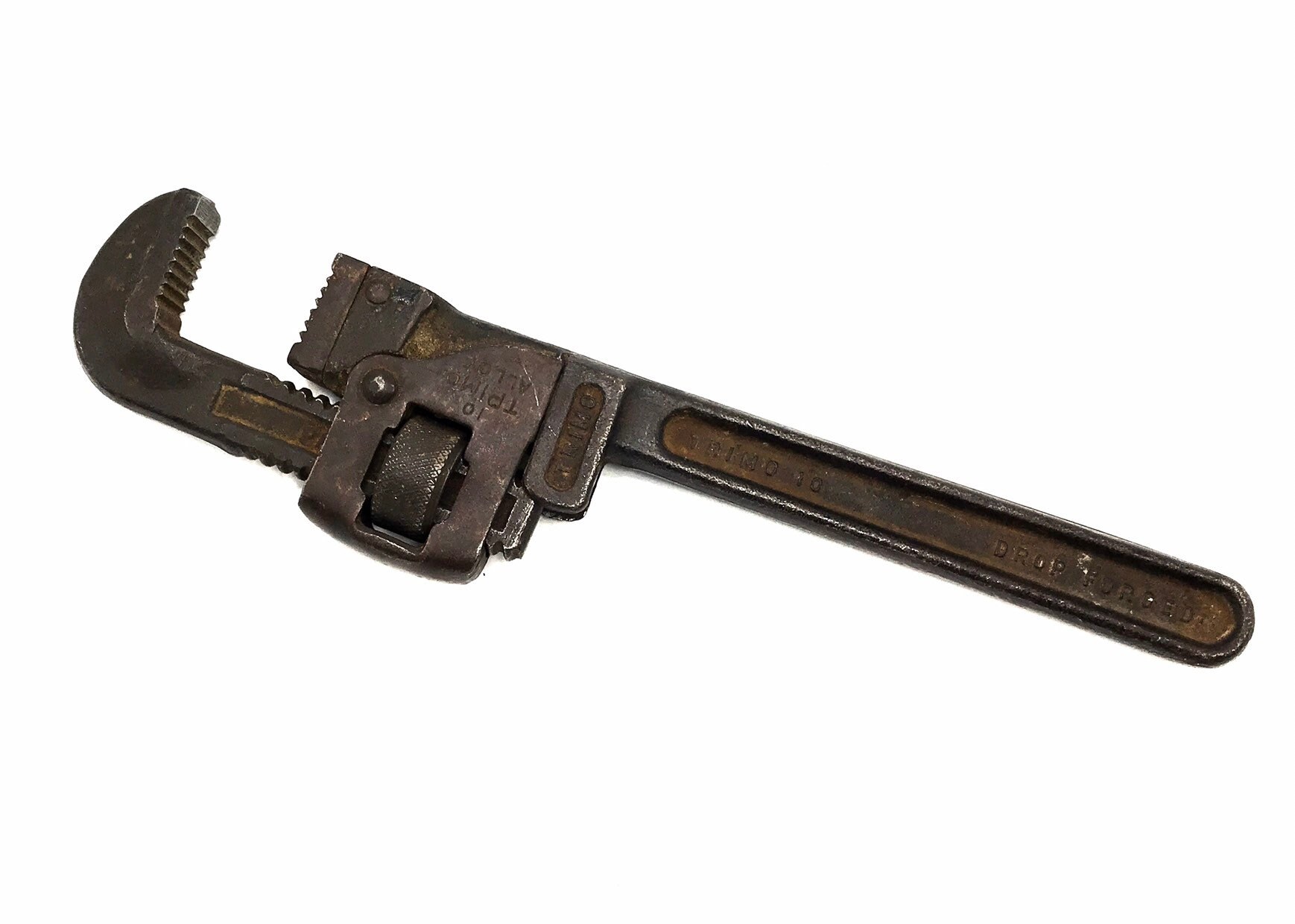 Old & Lonely Corner Wrench — 1920s Pipe Wrench—Trimo 10 Alloy, Trimont