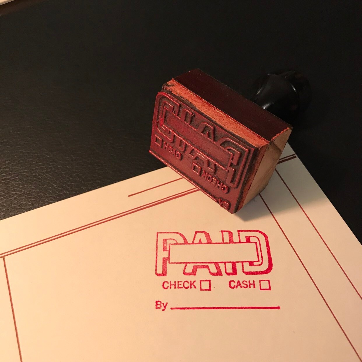 1960s Paid Red Rubber Stamp—Vintage, Antique, Stationery, Check, Cash