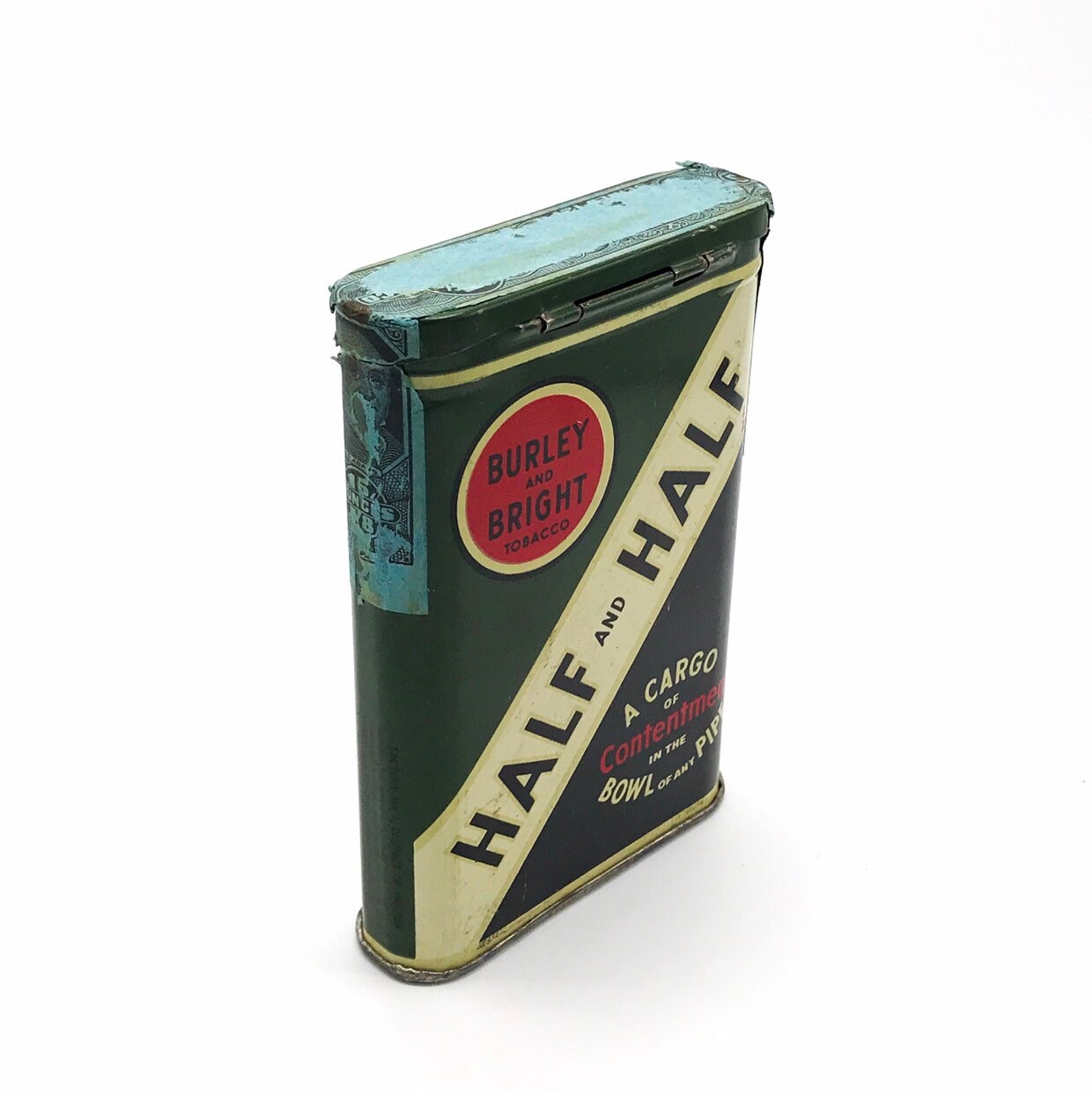 1950s Half and Half Pipe Tobacco Tin — Burley and Bright — Advertising
