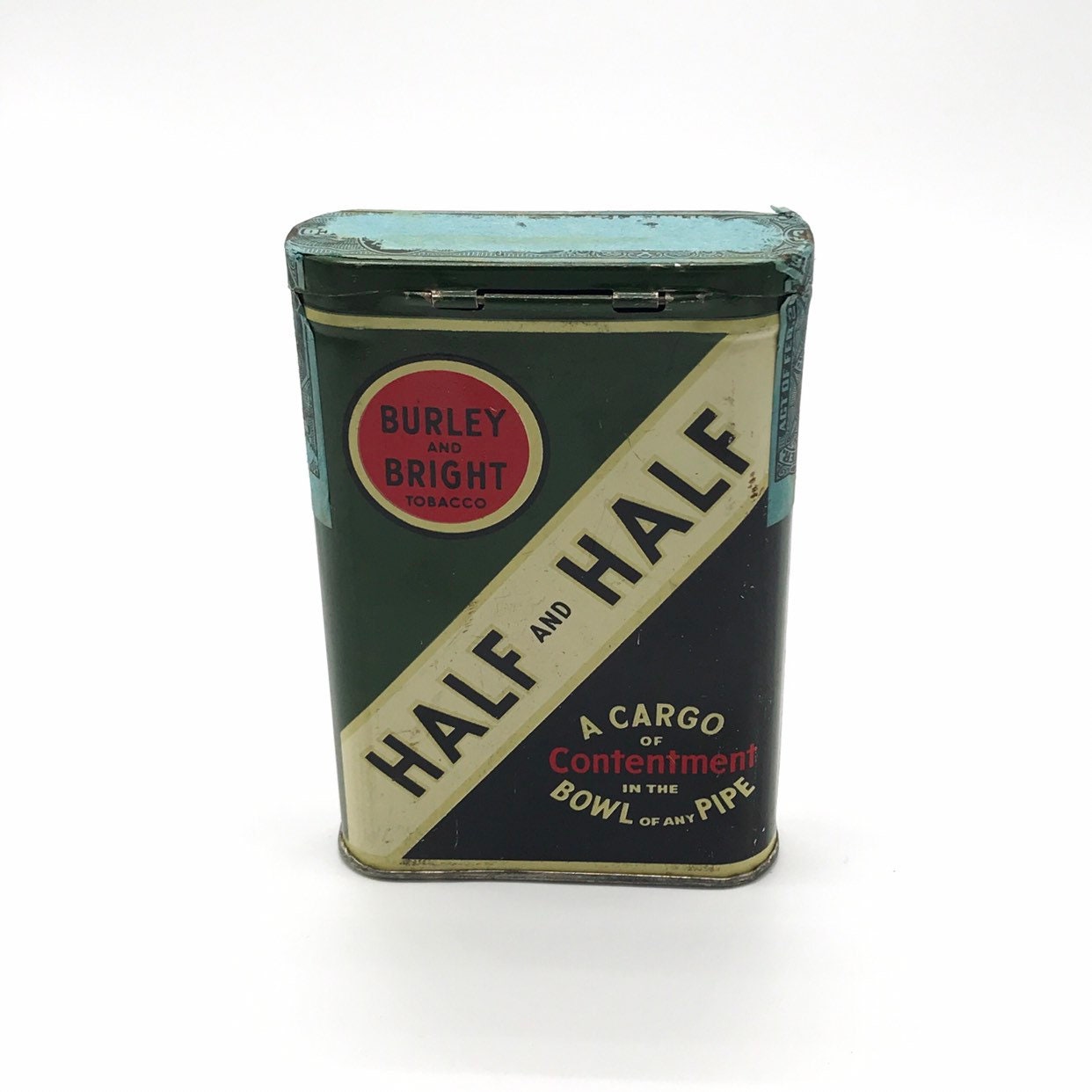 1950s Half and Half Pipe Tobacco Tin — Burley and Bright — Advertising