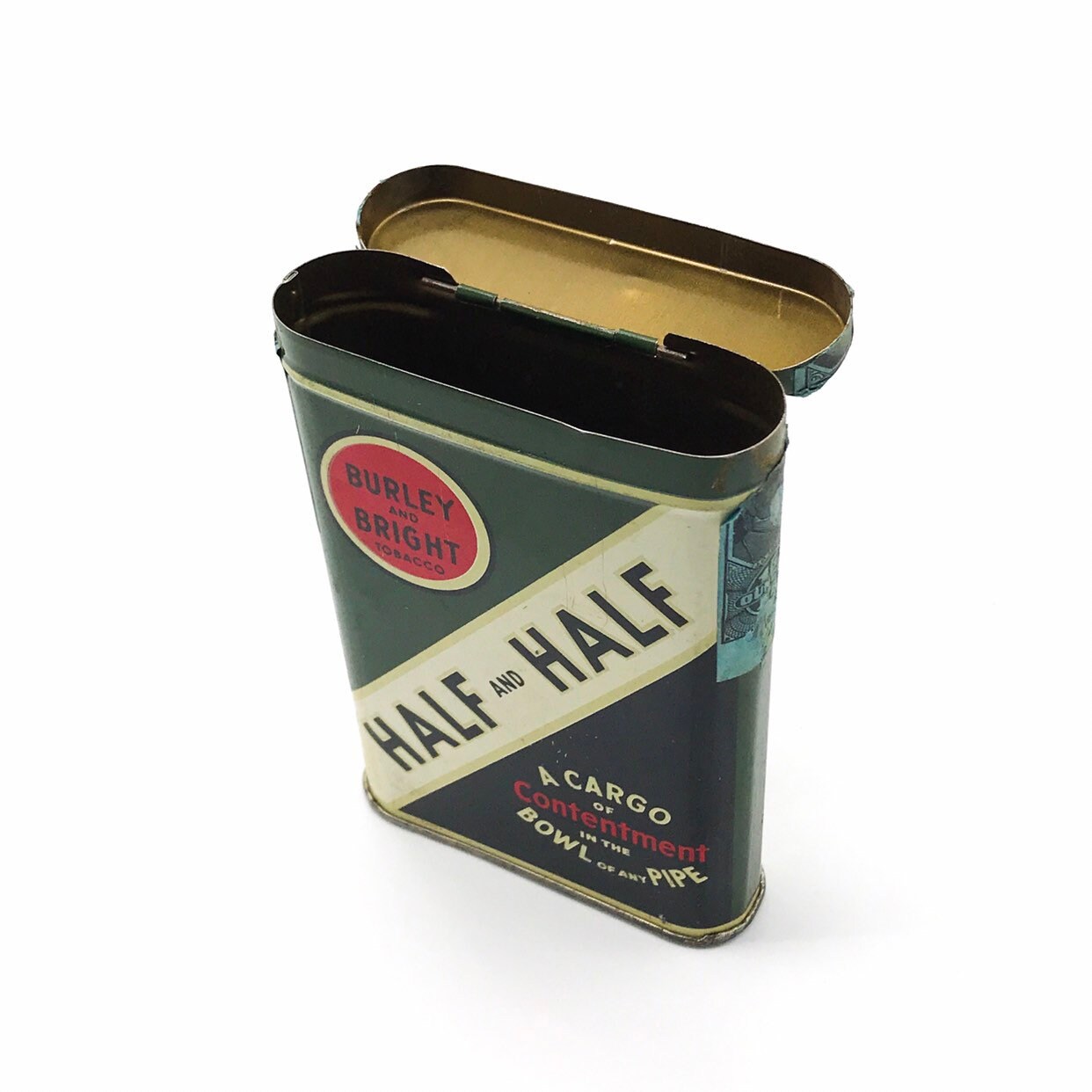 1950s Half and Half Pipe Tobacco Tin — Burley and Bright — Advertising