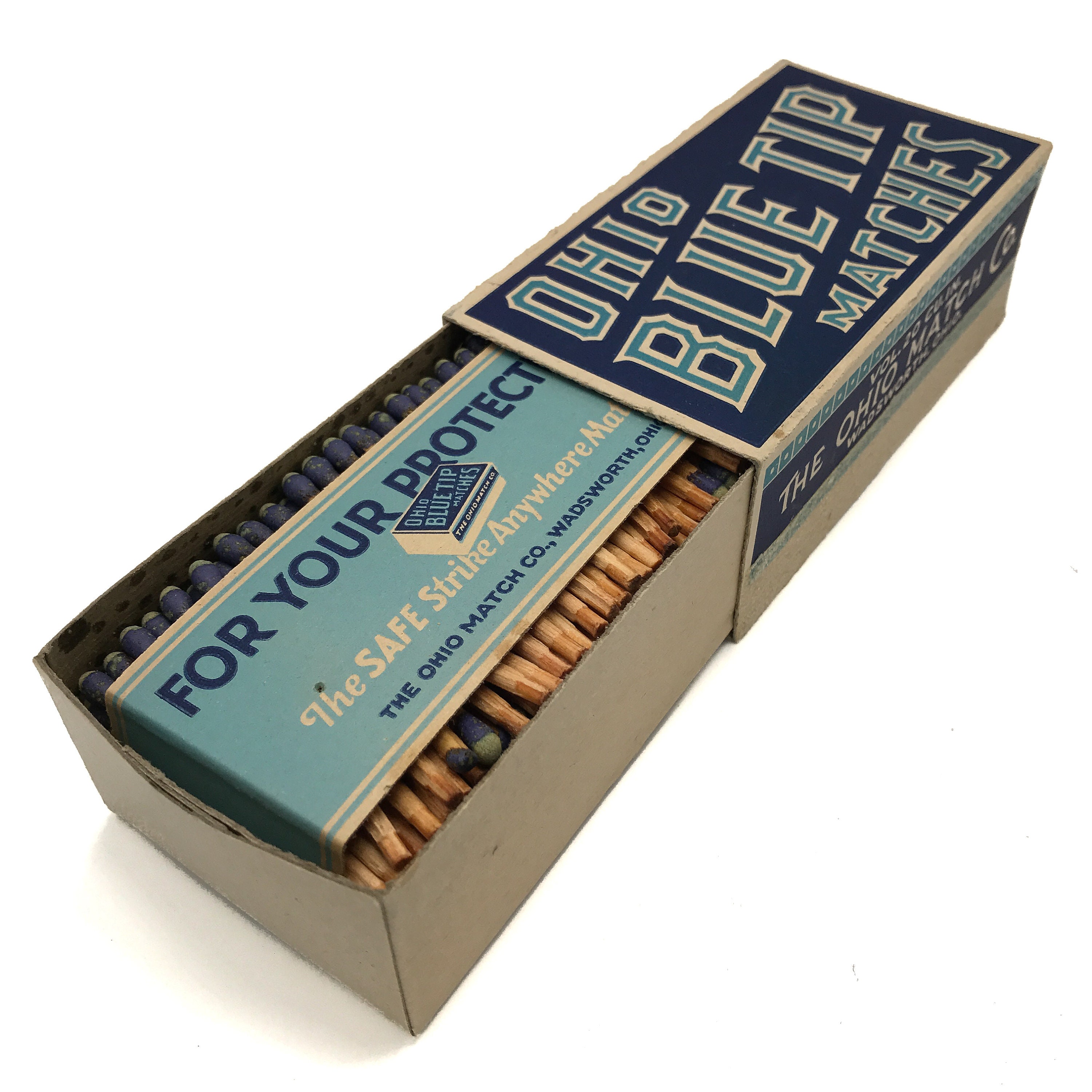 Ohio Blue Tip Matches Full, Unused Matchbox The Ohio Match Company