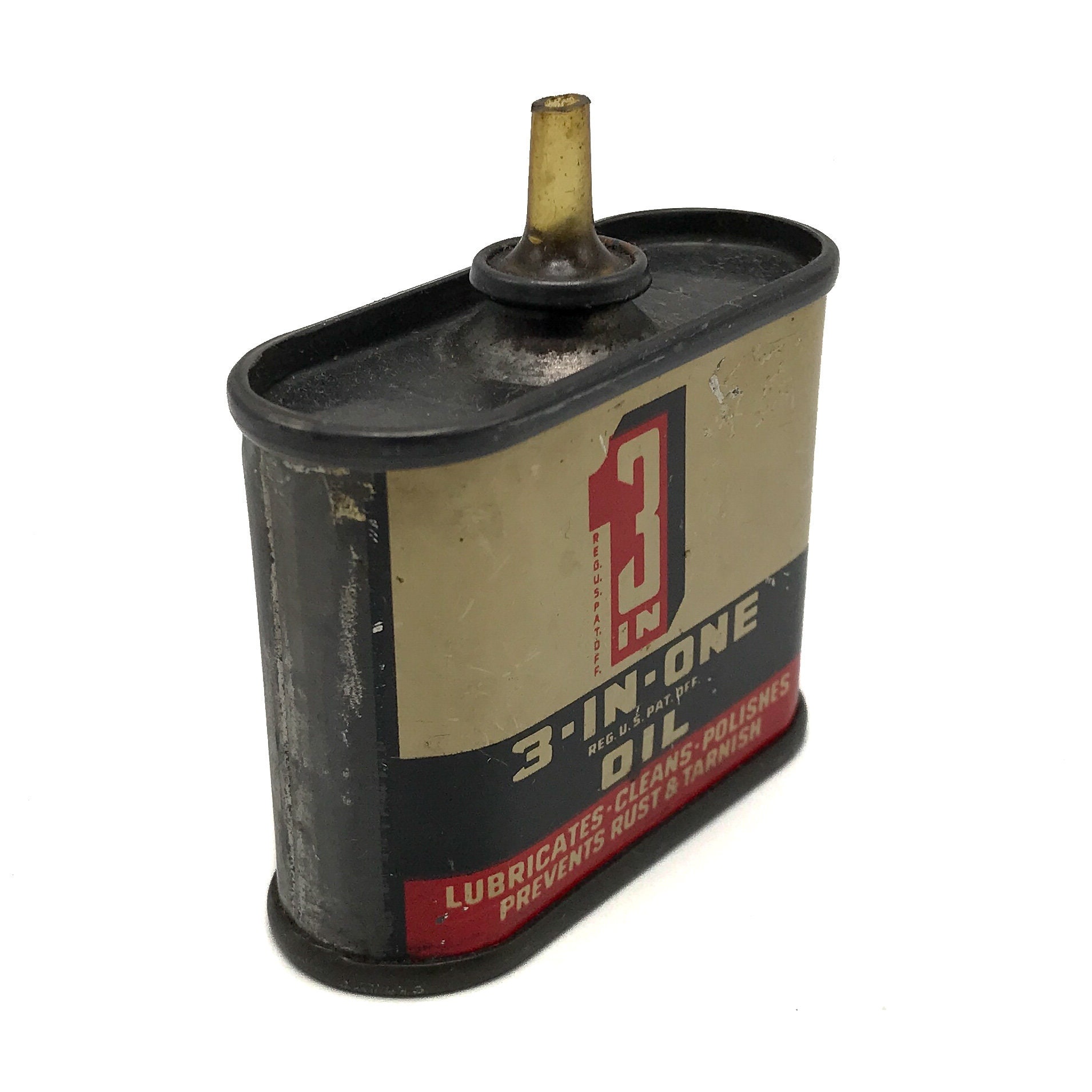 Vintage 3-In-1 Mini Tin Oil Can – 1 oz – Antique Lubricant