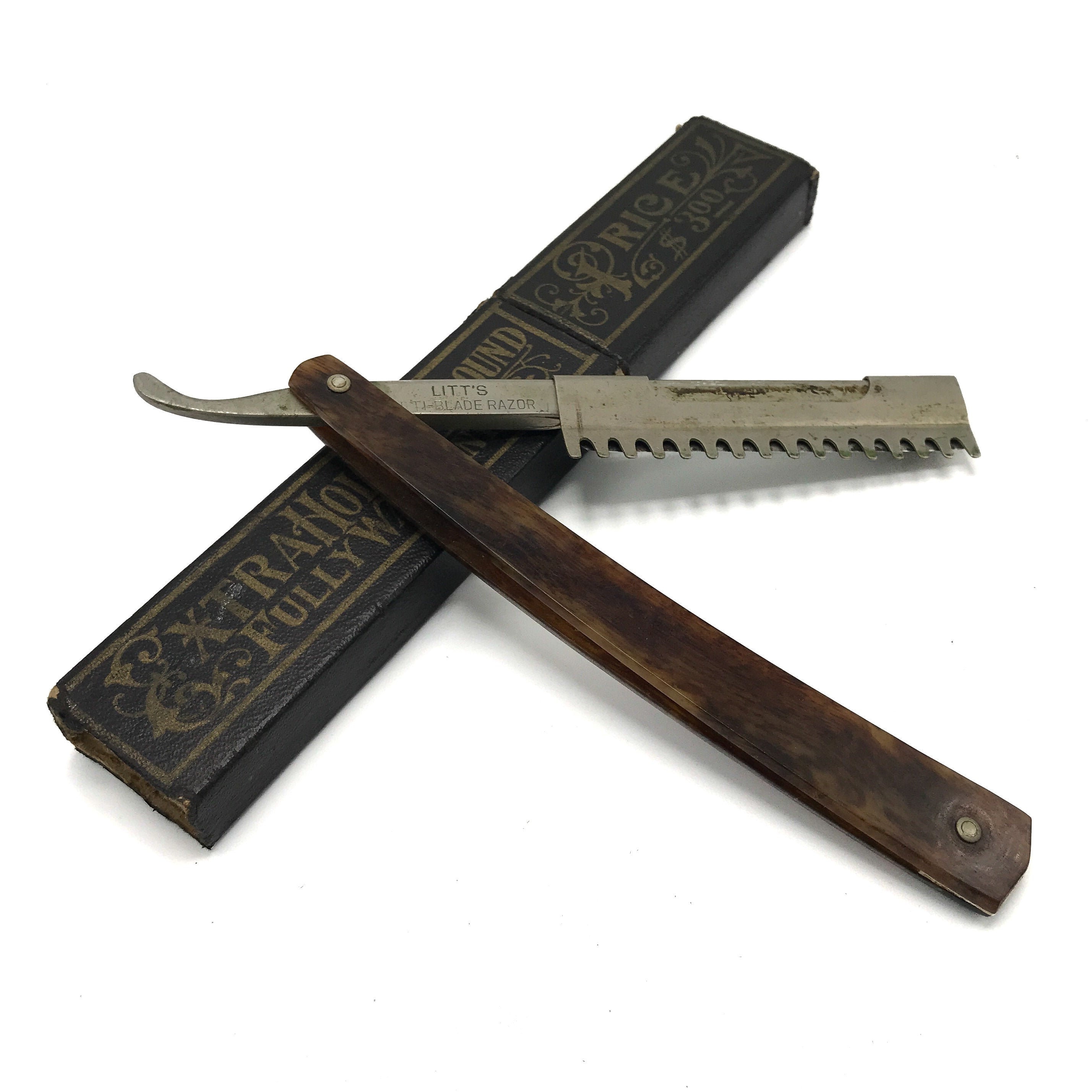 Litt's Antique MultiBlade Straight Razor with Box Coffin Vintage, Original, Cut Throat