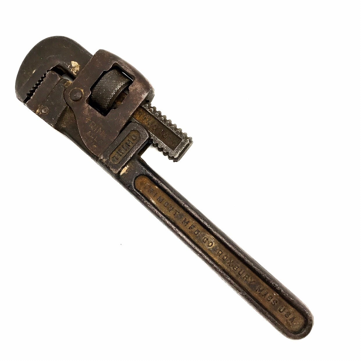 Old & Lonely Corner Wrench — 1920s Pipe Wrench—Trimo 10 Alloy, Trimont