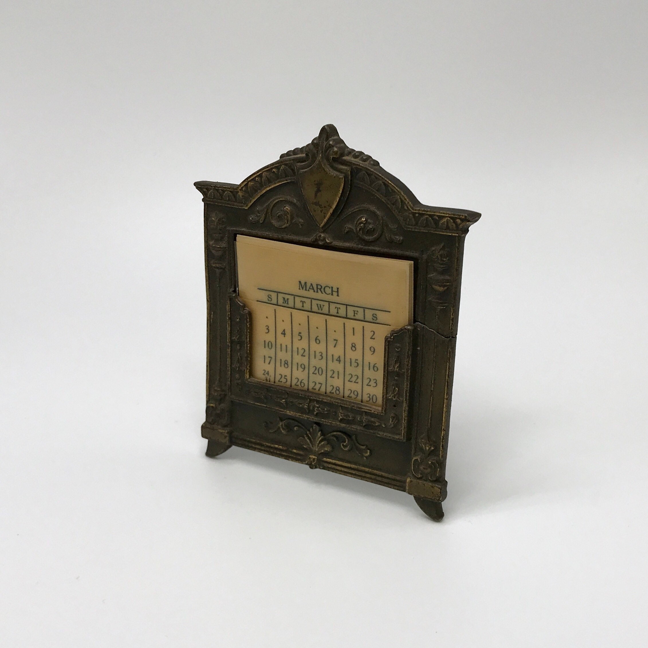 1893 Ornate Brass Perpetual Desk Calendar—Antique, Victorian, Vintage