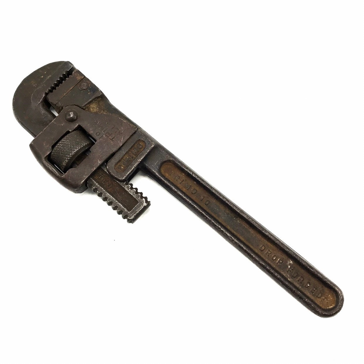 Old & Lonely Corner Wrench — 1920s Pipe Wrench—Trimo 10 Alloy, Trimont