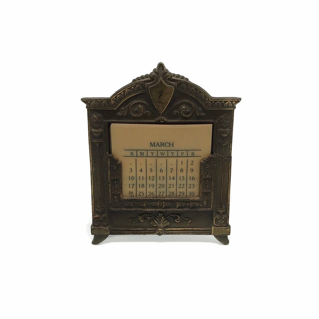 1893 Ornate Brass Perpetual Desk Calendar—Antique, Victorian, Vintage