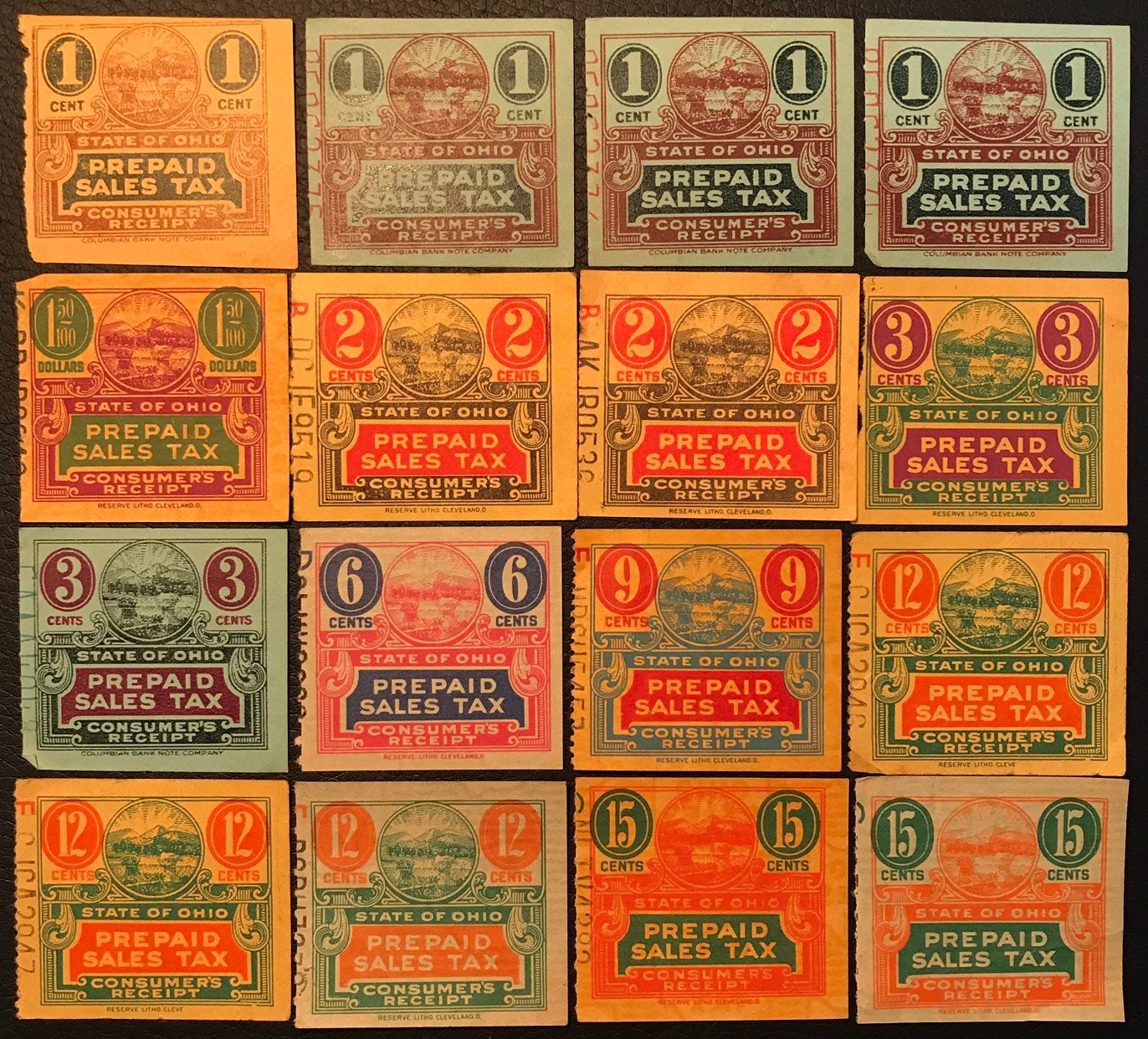 1940s Ohio Prepaid Sales Tax Stamps—Lot of 16