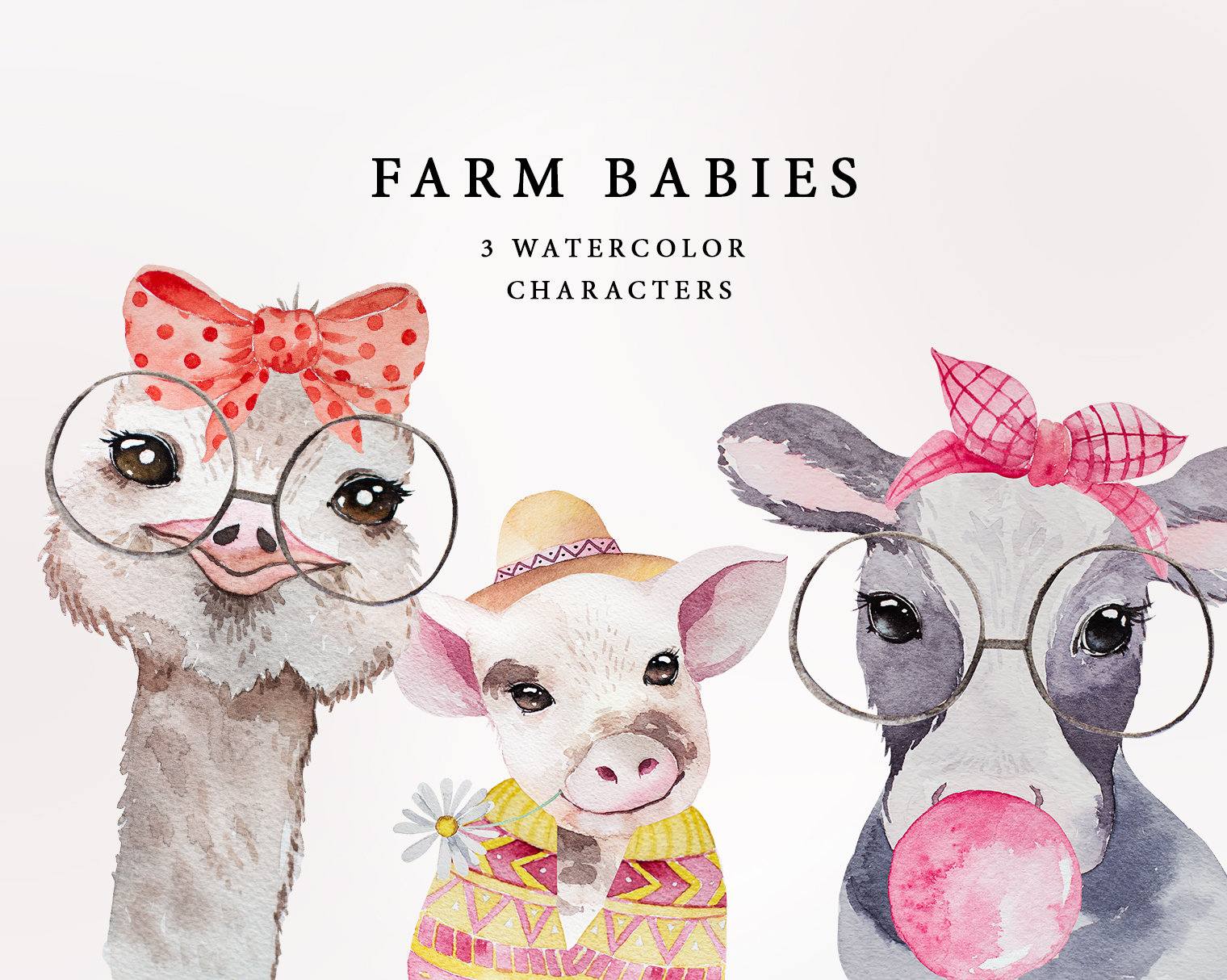 Download Watercolor Farm Babies Animals Animals Portrait Collection Etsy
