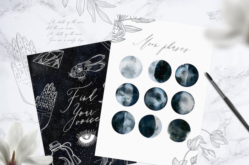 Lunare Alchemy Magic Mysterious Graphic Set Witchcraft collection Esoteric illustrations Digital watercolor clipart 180 elements