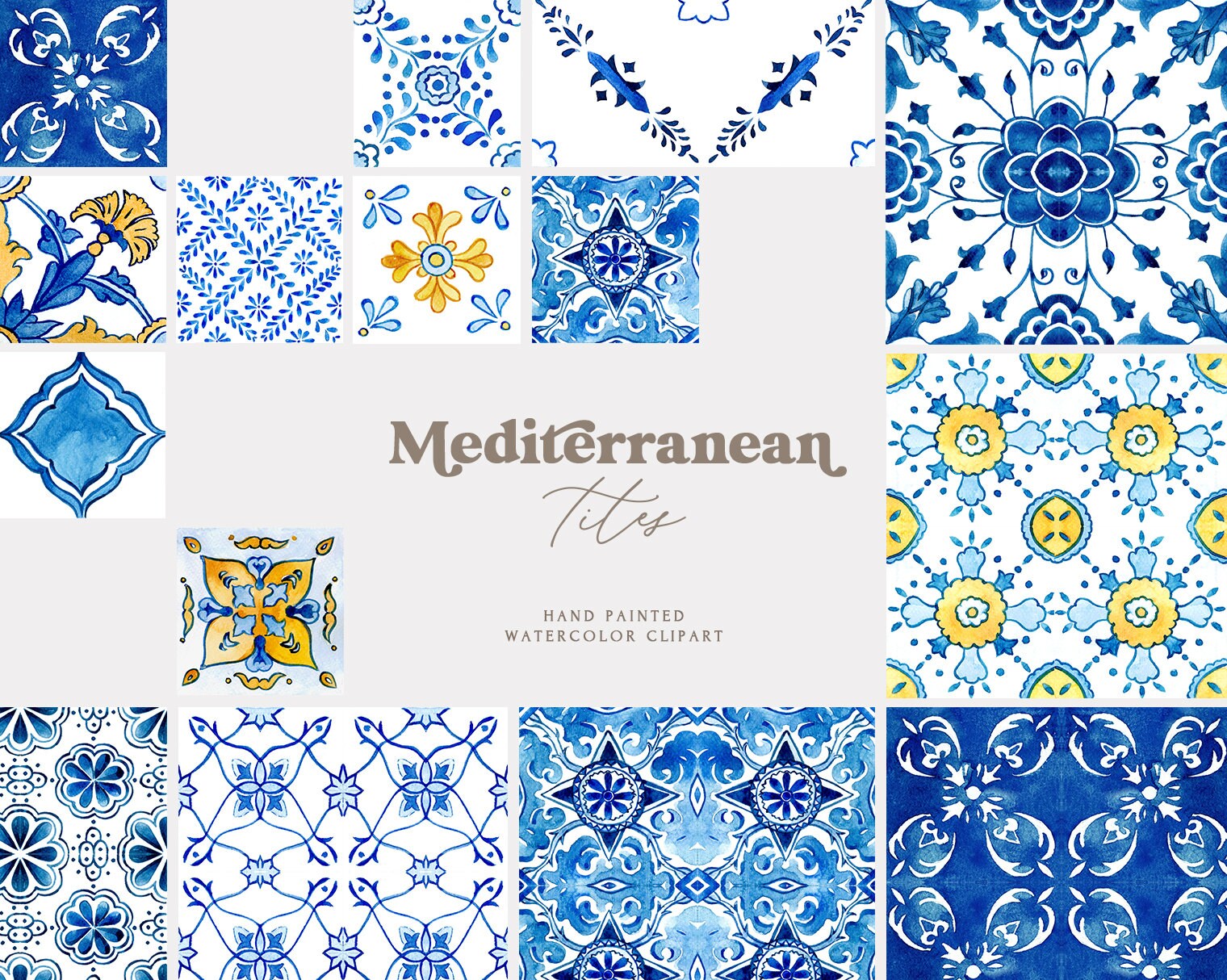 Mediterranean Watercolor Tiles Watercolor Mediterranean Etsy