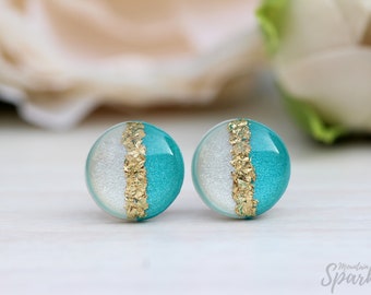 Beige teal studs, Titanium earrings, Hypoallergenic, Minimalist Earrings, Gift women, Bridesmaid Gift, Simple Studs, Wedding earrings teal