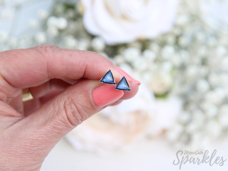 Navy Stud Earrings Minimalist Mens Stud Earrings Triangle Etsy