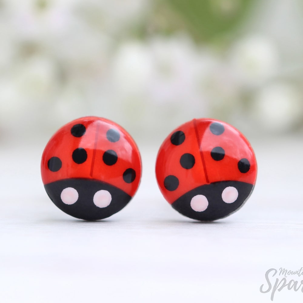 Red - Quirklets Handpainted Clay Ladybug Stud Earrings 41
