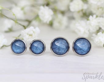 Navy earrings, Mens earrings, Blue earrings, Navy blue studs, Earrings gift for men, Women gift, Men Gift, Minimalist earrings, Men studs